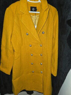 Mustard Yellow Double-Breasted Pea Coat – Size L – NEW
